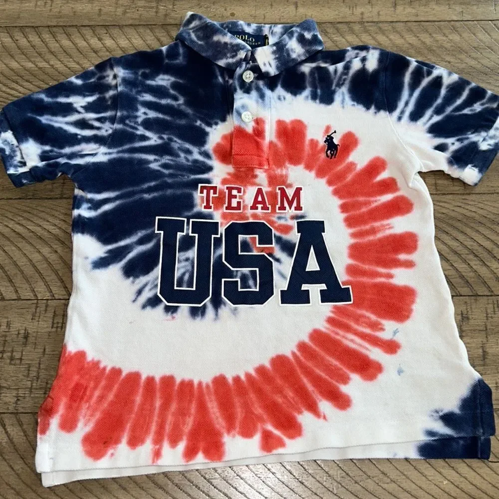 Team USA 🇺🇸 Tie Dye Classic Crew Polo Shirt by Ralph Lauren 2020 Limited Ed.